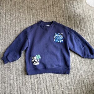 Zara Blue Sweatshirt with Colorful Graphics